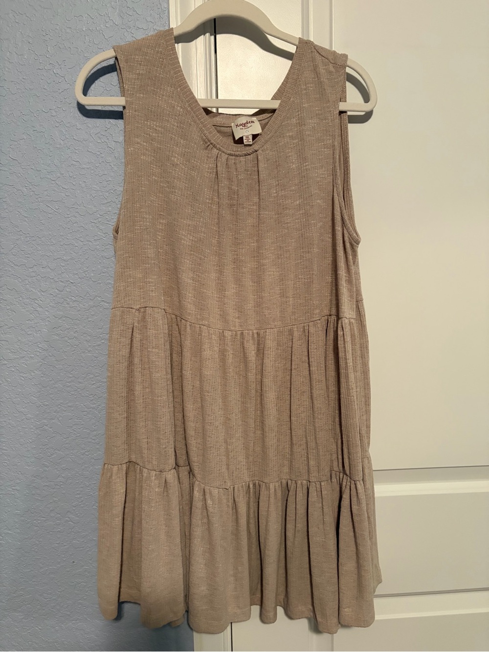Sleeveless Tiered Mini Dress in Beige by Hayden